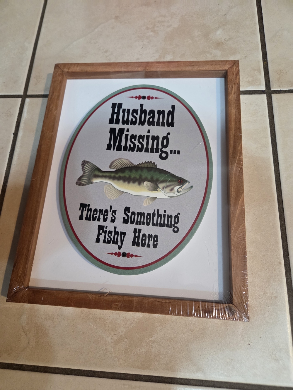 Hobby Lobby Brown Framed Fish Wall Sign with Green Fish